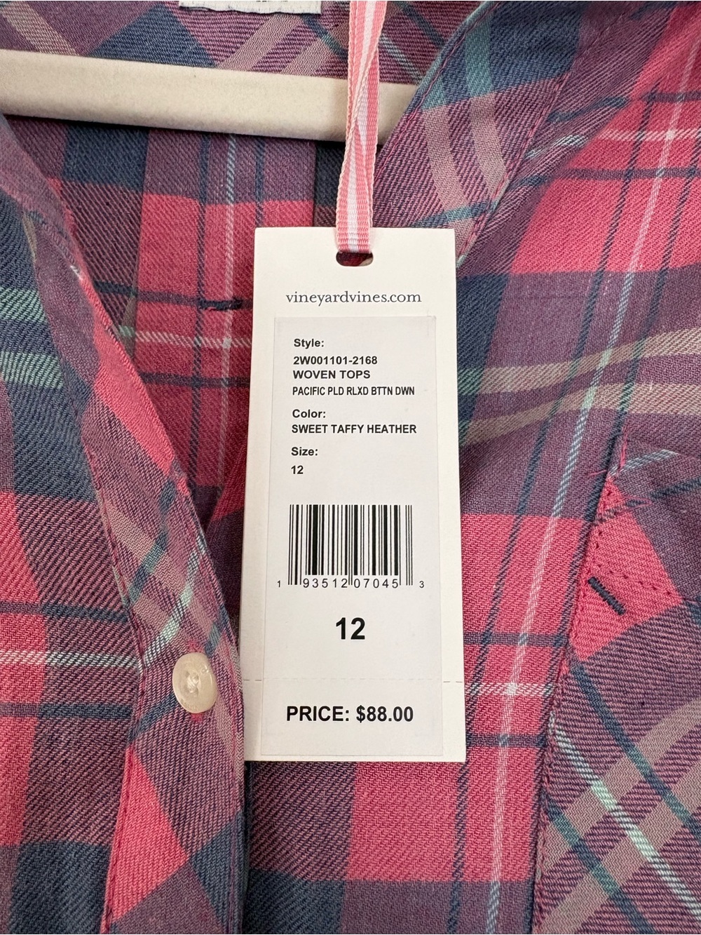 Vineyard Vines Pink Teal Plaid Button-Down - Picture 2 of 3